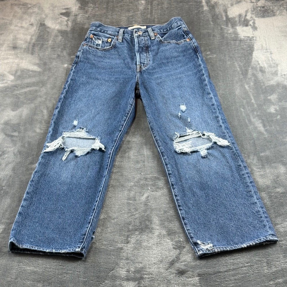 Levis Ribcage Straight Ankle Distressed Jeans W28 L27 Medium Wash 72693-0180